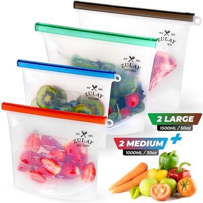 Reusable Silicone Food Storage Bags - 4-pack Food Grade Eco-Friendly Preservation Airtight Seal Bags For Storing Food Vegetables Fruits, Liquids and More
