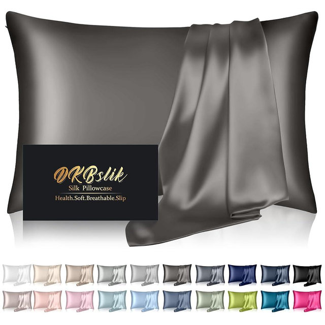 Silk Pillowcase for Hair and Skin, Mulberry Silk Pillow Cases Queen Size, Anti Acne Cooling Beauty Sleep Both Sides Natural Silk Satin Pillowcases with Hidden Zipper, Gifts for Women Men, Dark Gray