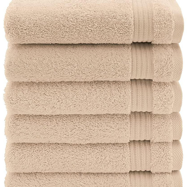 Luxury & Hotel Quality Turkish Cotton 6-Piece Hand Towel Set, Extra Soft & Absorbent for Face & Hands by United Home Textile, Sand Taupe