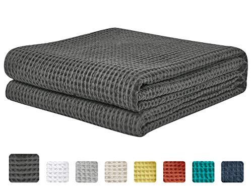 PHF Cotton Waffle Weave Blankets Queen Size Soft Cozy Lightweight for Bed Couch Sofa Charcoal