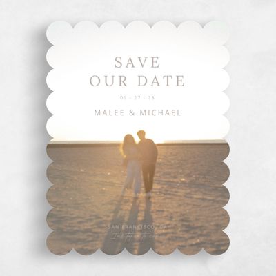 Beige Scalloped Wedding Save the Date - Keanu Photo