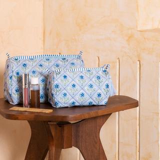 Mona 3-Piece Blockprint Makeup Bag Set