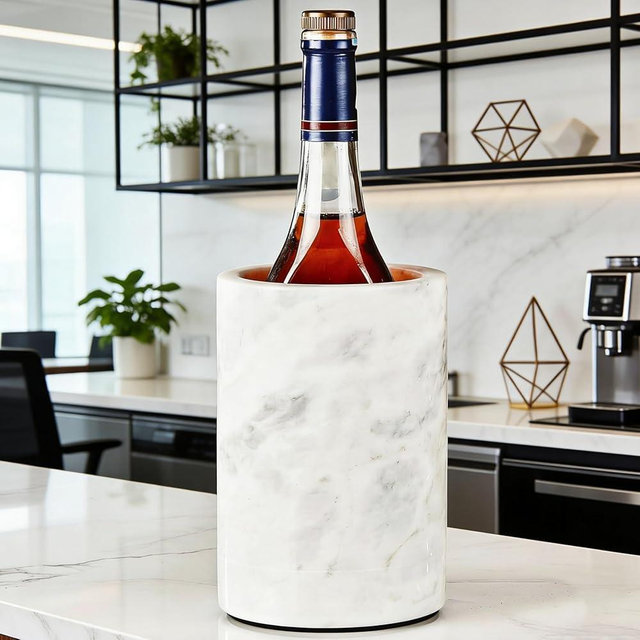 White Marble Wine Cooler Bucket, Elegant Wine Bottle Cooler and Champagne Cooler, 4.5"x7", Suitable for Party, Kitchen, Bar Cart Decoration, Can Chill and Keep Bottled Wine