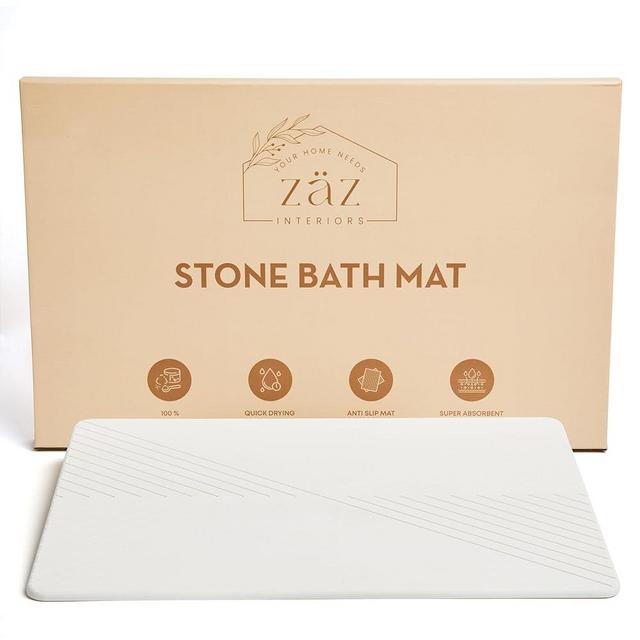 Stone Bath Shower Mat for Bathroom Quick Drying Non Slip Easy to Clean (Lace White)