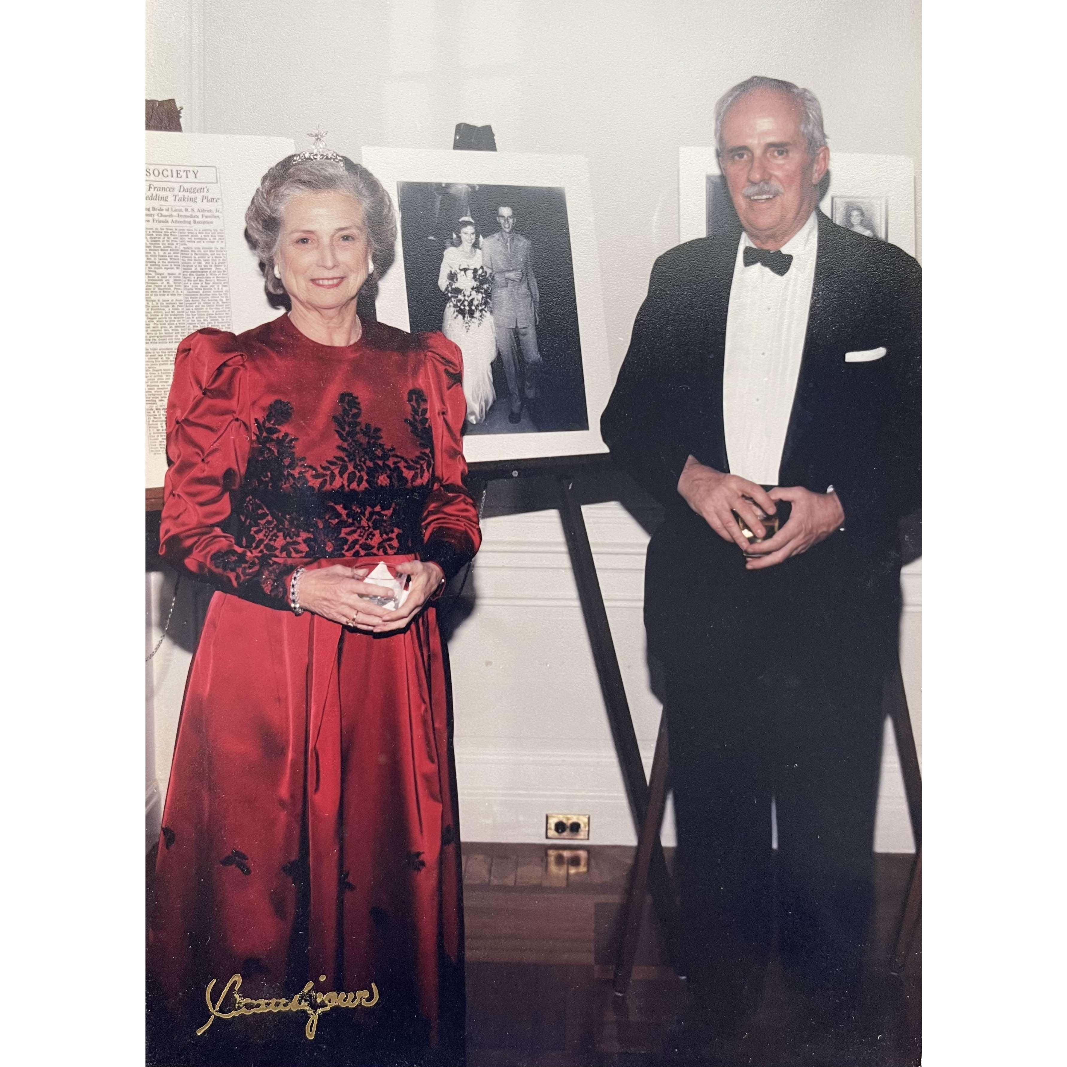 Dick's parents, Frances "Daisy" Daggett Aldrich and Richard S. Aldrich II celebrating their own anniversary at Aldrich Mansion