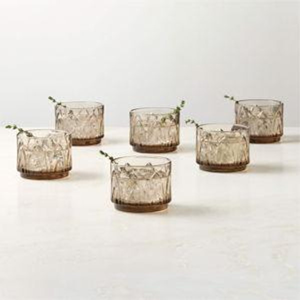 Buchanan Smoked Stacking Double Old-Fashioned Glasses Set of 6 + Reviews | CB2