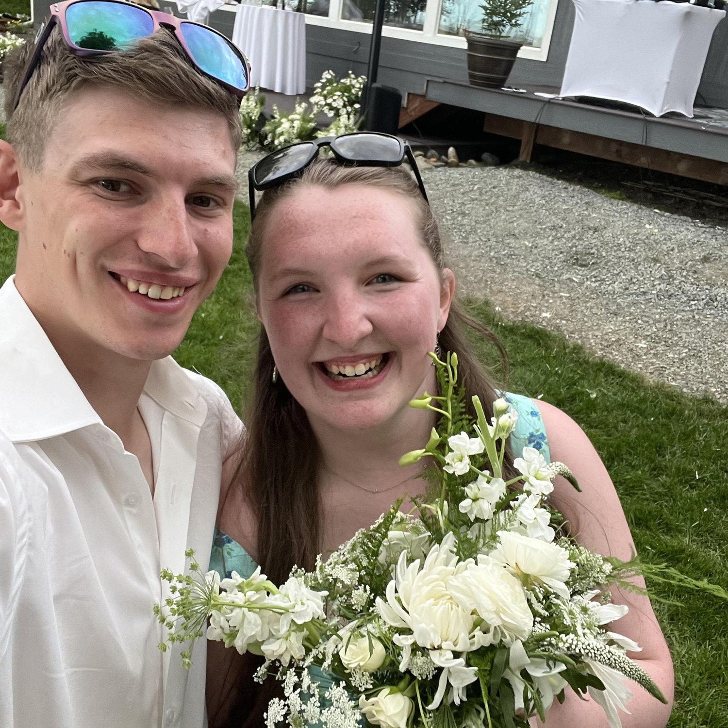 Catching the bouquet at our best friends wedding