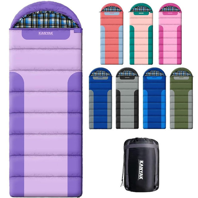Cotton Flannel Lined Sleeping Bag for Adults Teens Kids, Cold Weather &Warm, 3 Seasons, Lightweight Compact Camping Essentials Equipment, Hiking, Outdoor, Travel