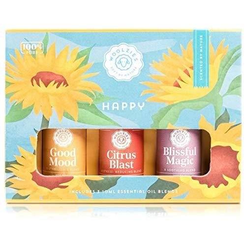 Woolzies 100% Pure Happy Essential oil Blend Set| Natural Cold Pressed | Be Positive Stress-Free Boost Mood Joyful | Highest Quality Undiluted Therapeutic Grade oils| For Diffusion Internal or Topical
