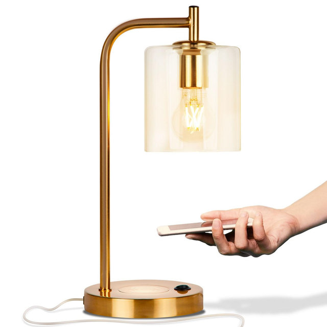 Brightech Elizabeth 16" LED Table Lamp with Wireless Charging Pad and USB Port