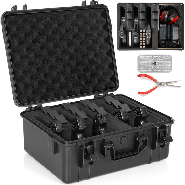 ITHWIU Gun Case TSA Approved Waterproof Pistol Case with Pre-Cut Foam Shockproof Travel Carrying Hard Shell Handgun Case Included Silica Gel Canister, Black