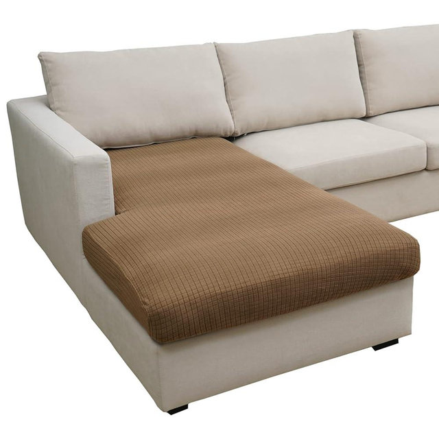 Eismodra Sectional Couch Covers Chaise Cushion Cover for Sofa L Shape Chaise Lounge Magic Stretch 3 Cushion Couch Slipcover for Dogs L Shaped Replacement Protector,Light Brown X-Large(Only 1 Piece)