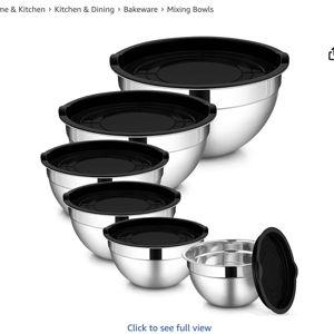 LIANYU 6 PCS Stainless Steel Mixing Bowls with Lids Set, Large Size 7, 3.5, 2.5, 2, 1.5, 1QT, Kitchen Nesting Metal Bowl Sets, Ideal for Baking Cooking Serving Food Storage, Dishwasher Safe, Black