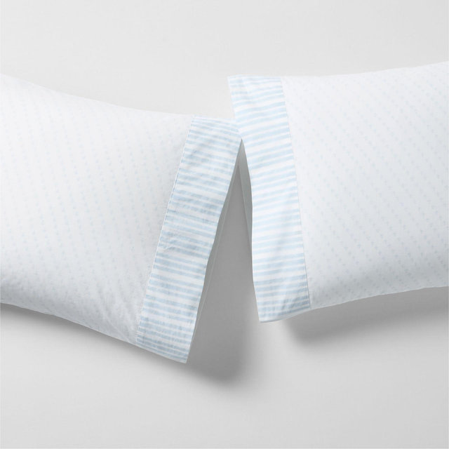 Favorite Washed Organic Cotton Pale Blue Block Print King Pillowcases, Set of 2