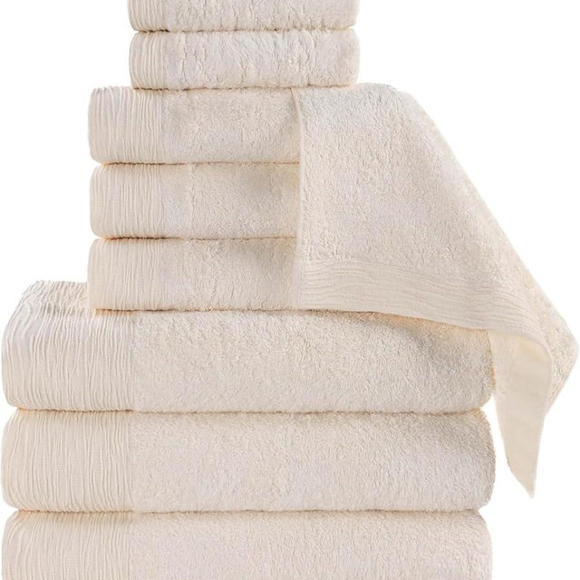 Superior Rayon from Bamboo Blend 9-Piece Towel Set, Luxury Quick Dry, Bathroom Essentials, Shower, Spa, Plush Soft Absorbent Towels, Includes 3 Bath, 3 Hand, 3 Washcloth/Face Towels, Ivory