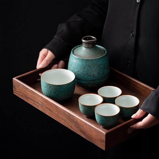 Vintage 7 pcs sake set | 1 pitcherl, 1 warmer, 1 host cup, 4 cups | Home bar decor | Gift for man| Enticing serving wares