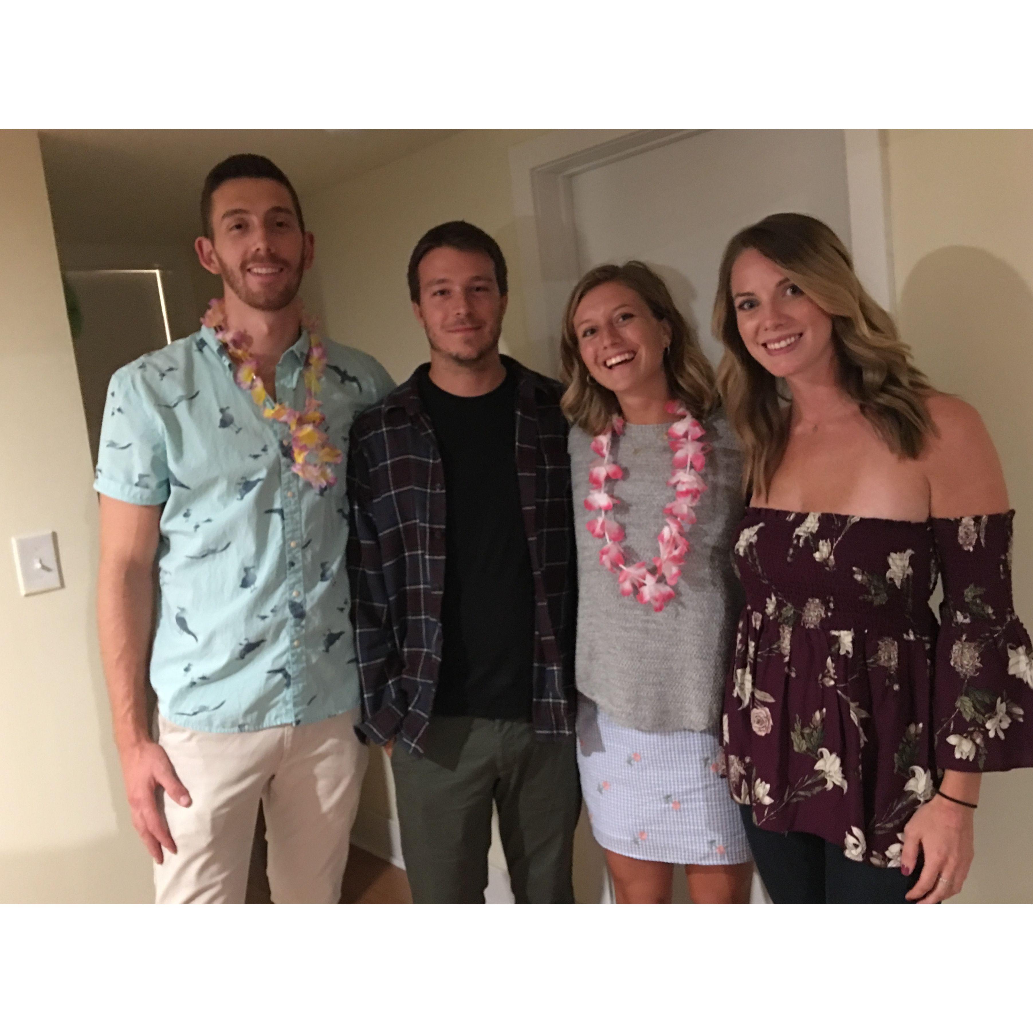Matt (Kat's oldest brother) and Kat beat Brandon and Sam (Sister in law) in darts right before this