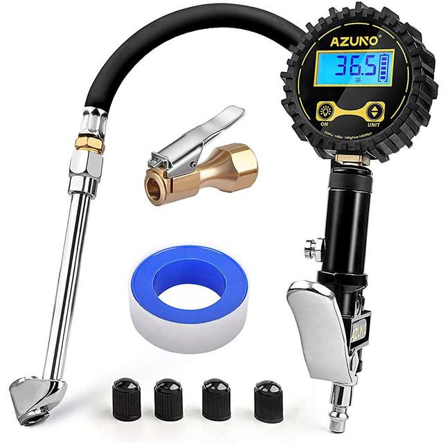 AZUNO Digital Tire Inflator with Pressure Gauge, 200 PSI, Heavy Duty Air Compressor Accessories, w/Rubber Hose Lock on Air Chuck and Quick Connect Coupler