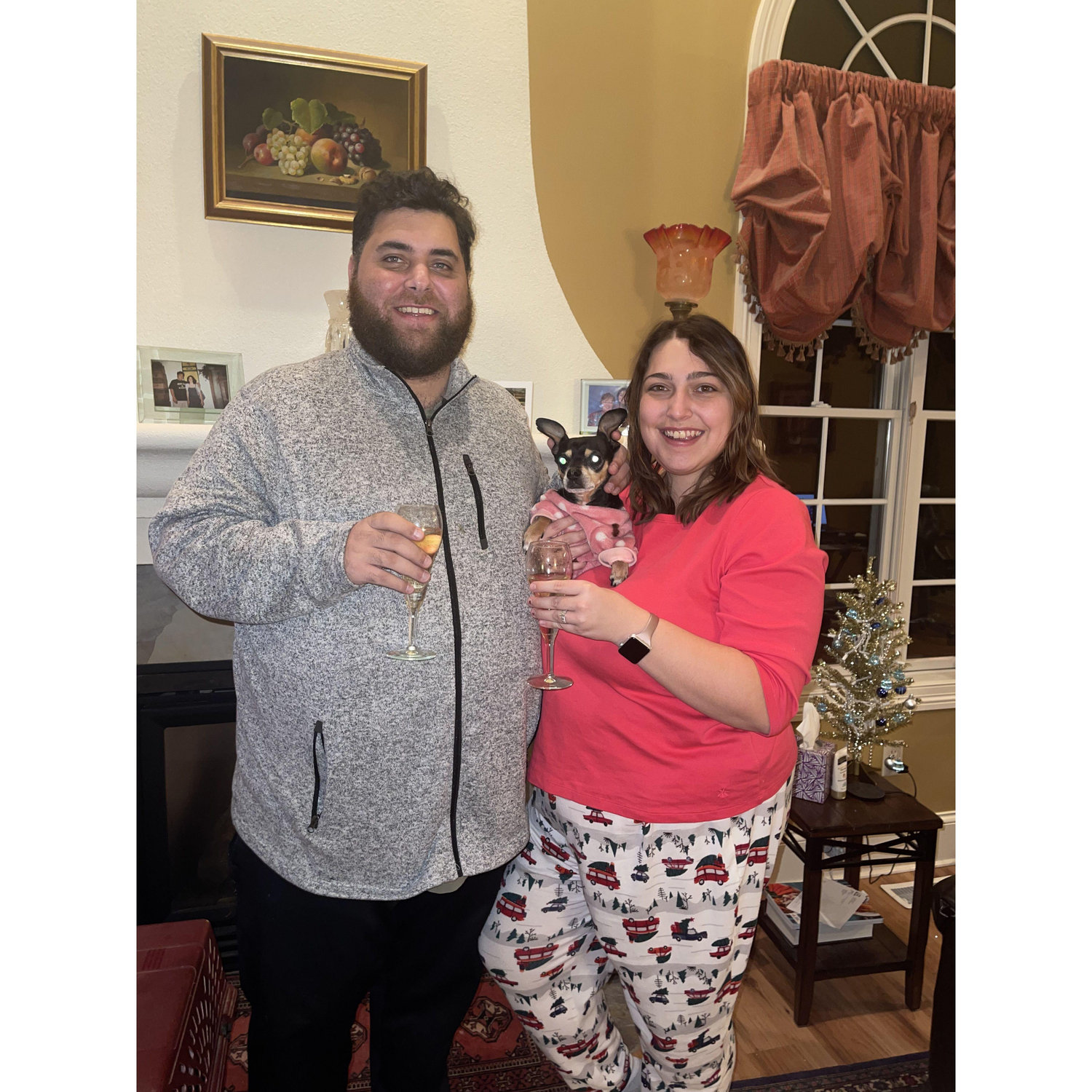 This was the night we were engaged. Andys mom and dad had champagne for us. What a better way to celebrate then PJ's and champagne?
