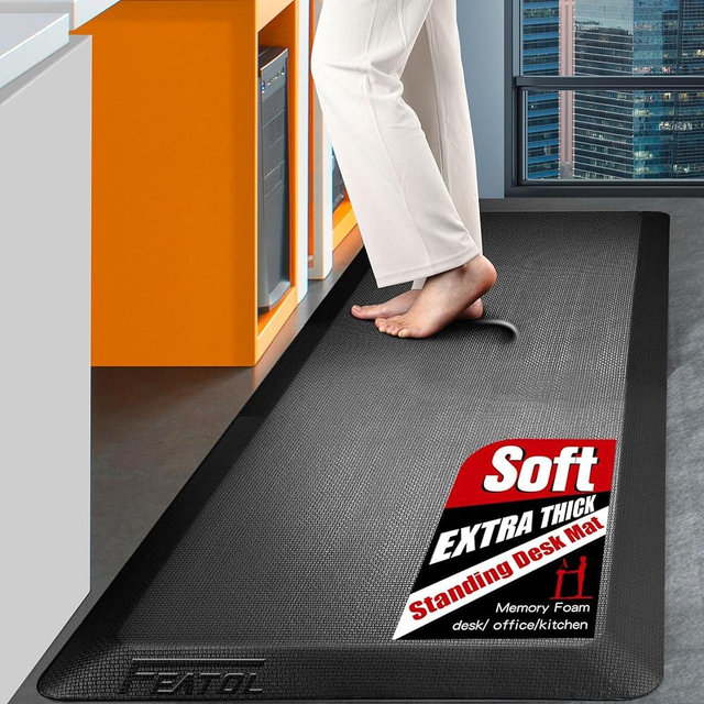 Anti Fatigue Mat Kitchen Floor Mat, FEATOL Standing Desk Mat Foam Cushioned Anti Fatigue Mats Comfort Standing Pad 9/10 Inch Thick (Black, 20x59x9/10-Inch)
