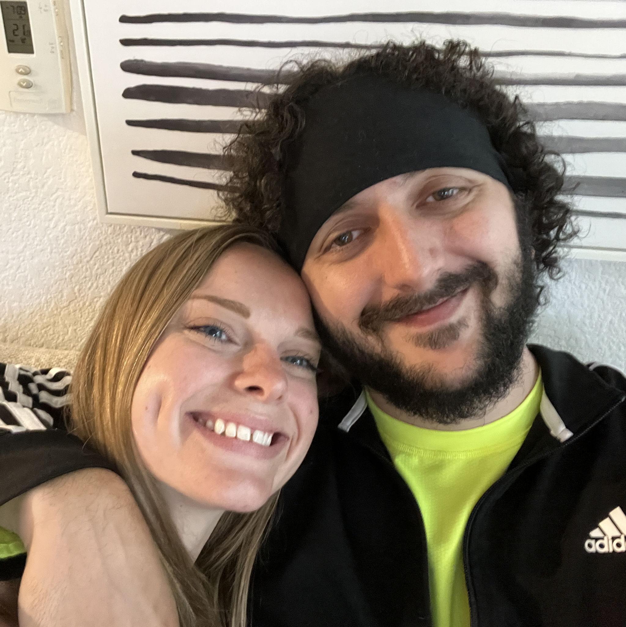 Our first photo together, taken on Eric's first trip back to Denver to see Emily.