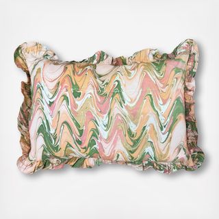 Peony Bloom Hand-Marbled Ruffled Pillow Cover