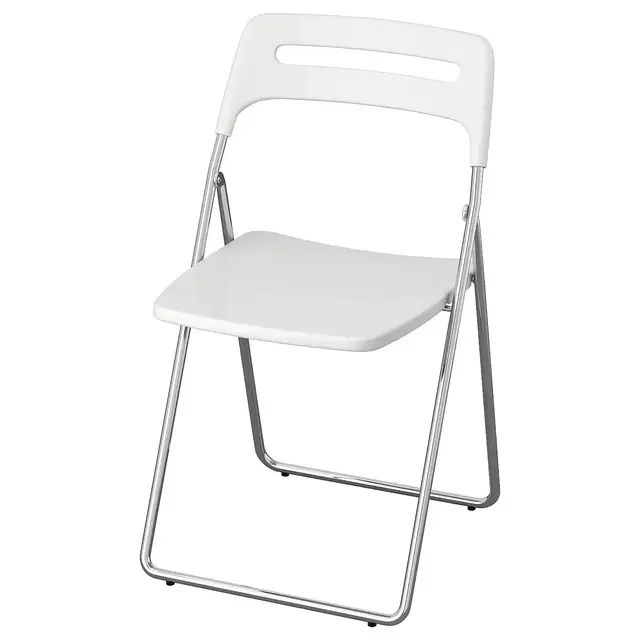 NISSE Folding chair, high gloss white/chrome plated