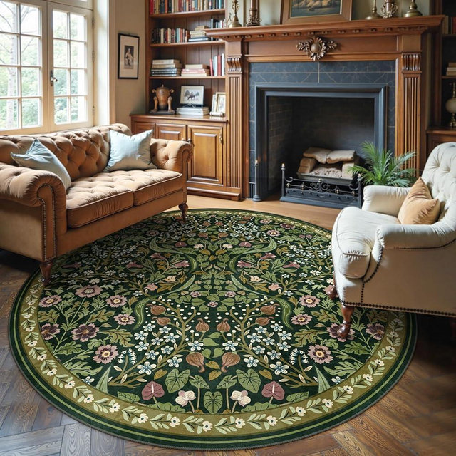 Moynesa Floral Round Rugs 6ft, Boho Green Round Living Room Area Rug, Washable Large Soft Circle Rug for Bedroom, Non Slip Ultra Thin Floor Carpet for Dining Room Guest Room, Green