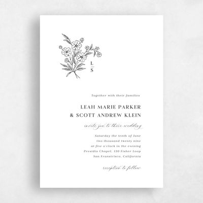 White Floral Wedding Invitation - Artura Portrait