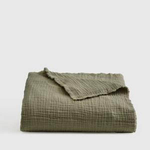 Organic Airy Gauze Throw in Olive