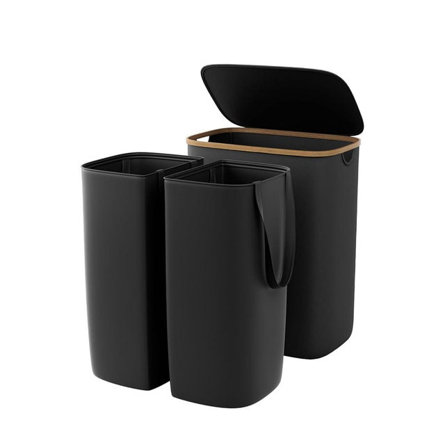 Garprovm Double Laundry Hamper with Lid 150L Large Laundry Basket with Bamboo Handles Foldable Clothes Hampers with 2 Removable Liner Bags for Laundry for Bedroom, Bathroom, Dorm, Laundry Room,Black