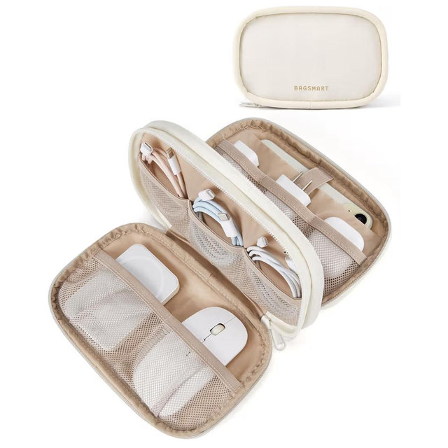 BAGSMART Electronics Organizer Travel Case, Cord Organizer for Women, Travel Cable Bag (Beige)