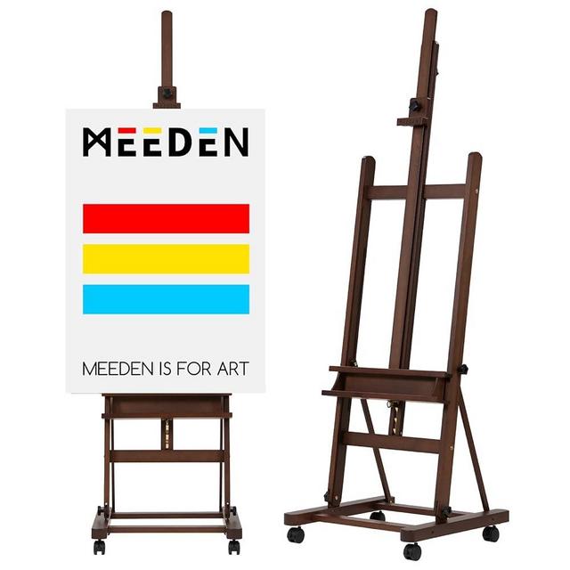 MEEDEN Easel Stand for Painting and Display, Adjustable H Frame Floor Art Easel for Drawing, Heavy Duty Beech Wood Hold Canvas up to 146", 4 Wheels & Storage Tray - Professional for Sign, Studio