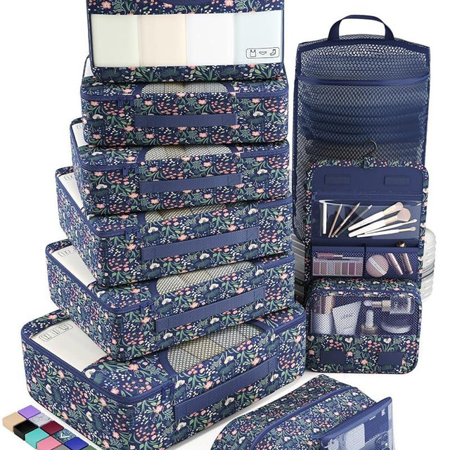 Veken 10 Set Packing Cubes for Travel Essential, Suitcase Organizer Bags in 4 Sizes, Carry-On Luggage Accessories with Large Laundry & Hanging Toiletry Bag, Must-Have for Airplane, Road Trip & Camping
