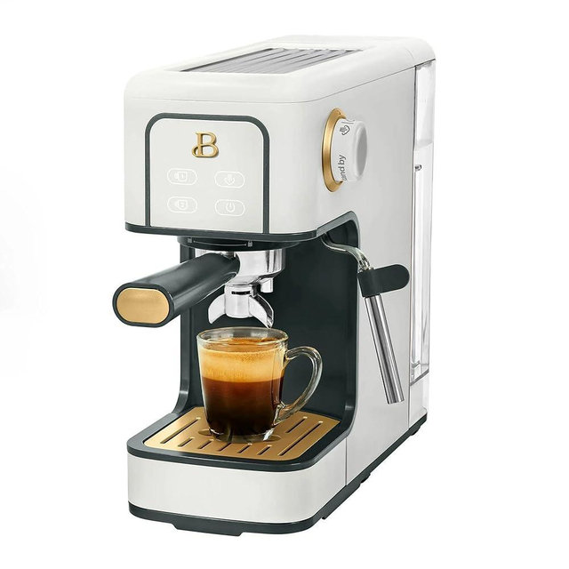 Beautiful Slim Espresso Machine with 20-Bar Professional Pressure, Black by Drew Barrymore – Compact Espresso Maker for Coffee, Lattes & Cappuccinos, Modern Matte Black Countertop Design