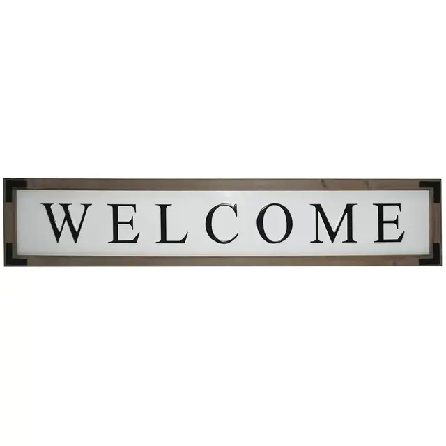 Bee & Willow™ Welcome 8-Inch x 40-Inch Metal Wall Sign in White/Brown