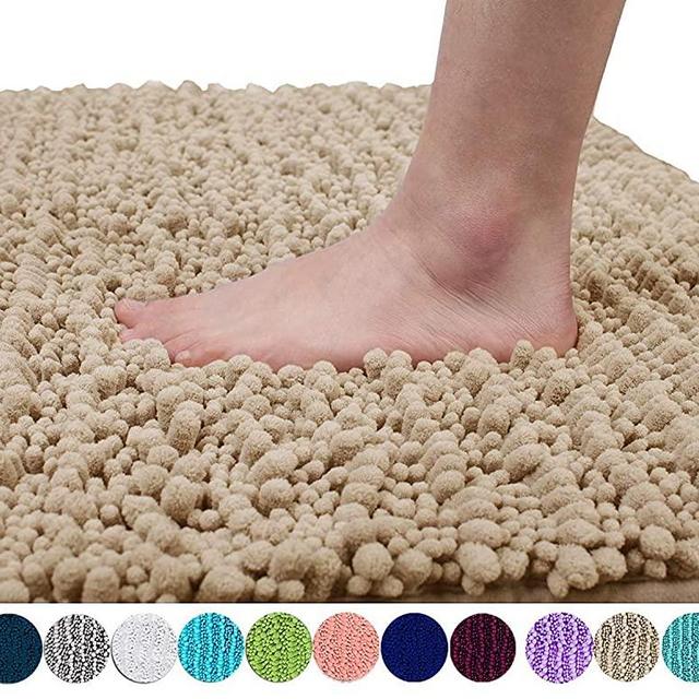 Yimobra Original Luxury Chenille Bath Mat, 31.5 X 19.8 Inches, Soft Shaggy and Comfortable, Large Size, Super Absorbent and Thick, Non-Slip, Machine Washable, Perfect for Bathroom, Beige