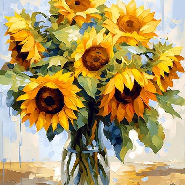 FITIMOTO Paint by Numbers for Adults Kids Beginner Students Without Frame, DIY Oil Painting Set, 16 * 20 inch Canvas Paintbrushes Acrylic Paint Kits,Gift,Home Decor, Sunflower