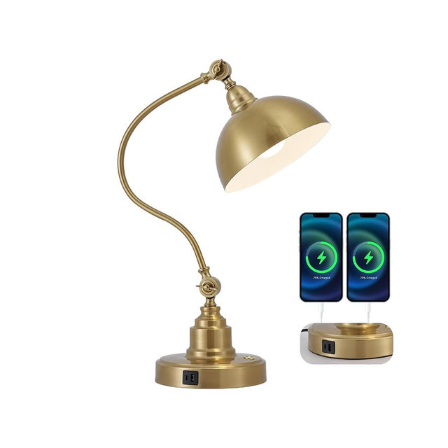Fetason Gold Vintage Desk Lamp Decorative Table Lamp for Home Office Living Room Bedroom Desk Light, Rustic Industrial Farmhouse Antique Library Study Desk Lamp E26 LED Bulb Included