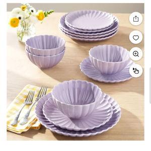 The Pioneer Woman Colette 12-Piece Stoneware Dinnerware Set, Purple