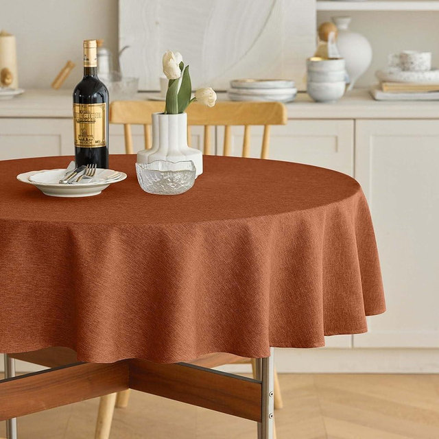 Decorelia Waterproof Round Tablecloth for Round Dining Table, Decorative Rustic Soft Table Cloths Cover Farmhouse Indoor Outdoor Use for Holiday,Wedding,Kitchen, 70 Inch,Round (4-6 Seats),Burnt Orange