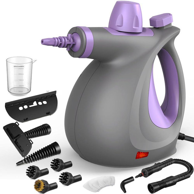 Pressurized Handheld Multi-Surface Natural Steam Cleaner with 12 pcs Accessories, Multi-Purpose Steamer for Home Use, Steamer for Cleaning Floor, Upholstery, Grout and Car (Purple)