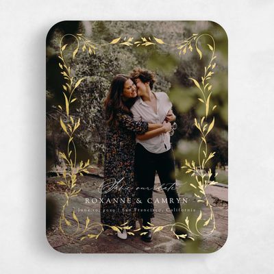 Beige Rounded Wedding Save the Date - Clarissa Photo Foil