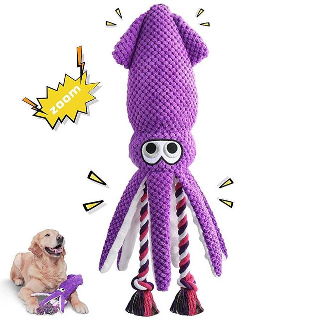 UPSKY Dog Squeaky Toy, 3-in-1 Squid Shape Dog Chew Toy with Tough Rope Toy, Durable Interactive Plush Dog Toys for Small to Large Dogs Training and Reduce Boredom.