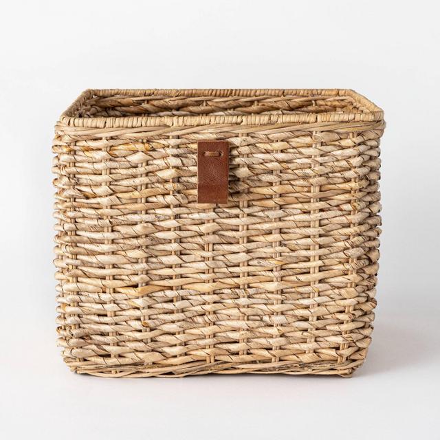 Decorative Cube Basket with Leather Pull 13" x 11" White - Threshold™ designed with Studio McGee