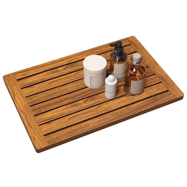 Teak Shower Mat, 21"x14" Wood Bath Mat Non-Slip Bathroom Mat Teak Bath Mats for Bathroom, Wooden Floor Mat Bathroom Mat for Inside, Outdoor or Spa(Small)