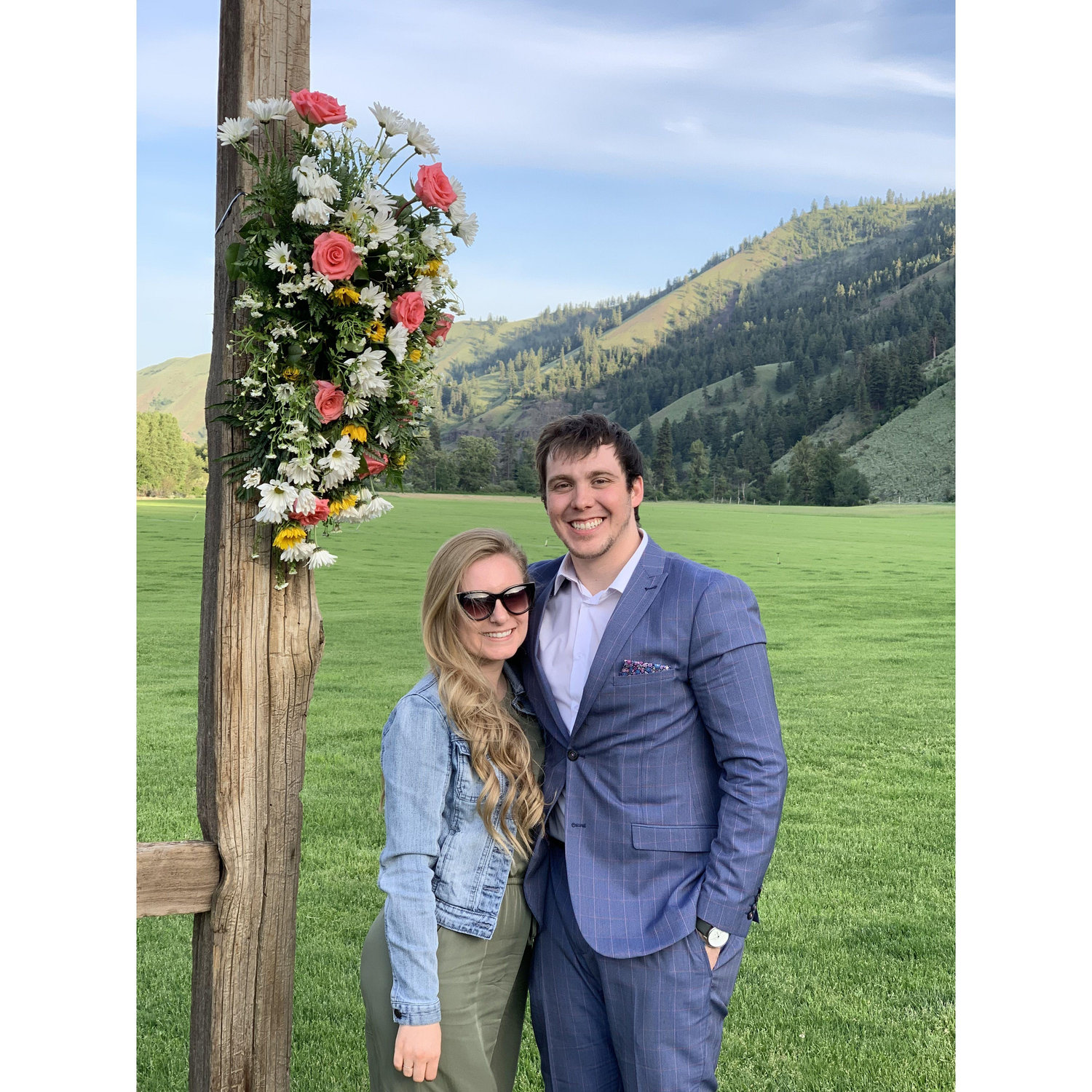 Jessica and Zac attending a wedding at the American Homestead in 2019. The archway they are standing under is the same archway they will be getting married under in October.