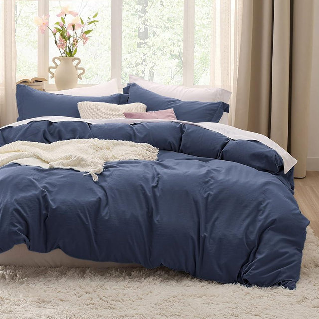 Bedsure Navy Oversized King Duvet Cover - 3 Pieces Prewashed Cotton-Like Extra Soft Bedding Set, Includes 1 Duvet Cover 120x98 Inches with Zipper Closure & 2 Pillow Shams, Comforter Not Included