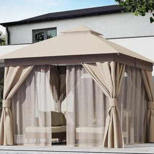 LAUSAINT HOME 10'x10' Outdoor Gazebo, Metal Frame, Heavy Duty Patio Canopy with Double Roofs for Backyard, Khaki
