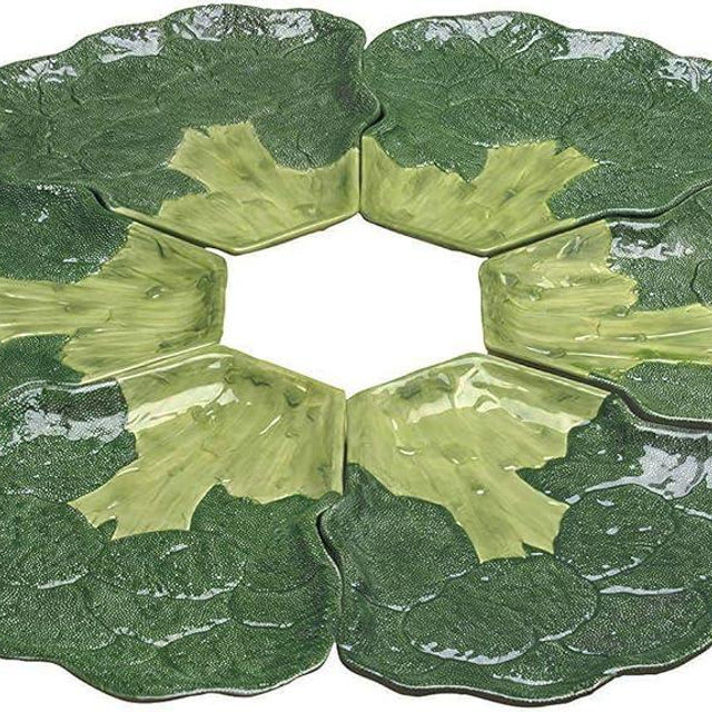 Ebros Gourmet Kitchen Presentation Ceramic Hearty Broccoli Steak Shaped Serving Plates or Dish Platters Set Of 6 Collage For Fruits Salads Dessert Appetizers Lunch Or Dinner Entrees